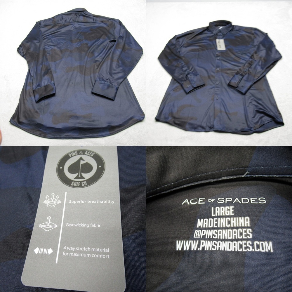Golf Tech Shirt Men Large Blue Camouflage 4 Way Stretch Performance Wicking NEW